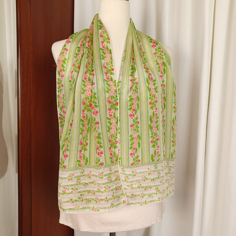 s o l d * 70s Vintage Silk Striped Scarf, 13 x 51, Made in Japan - Picture 5 of 6